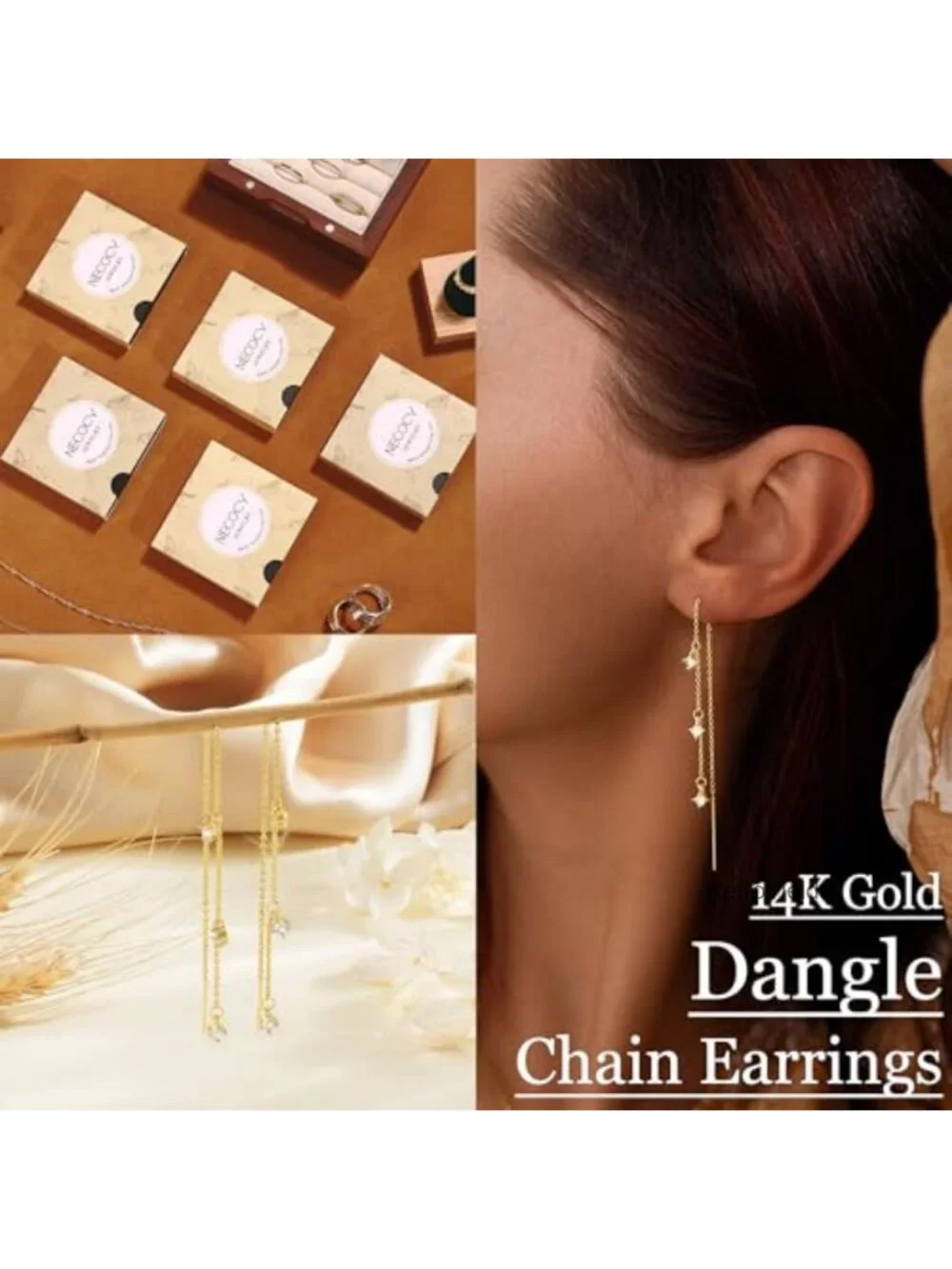 14K Gold Plated Dangle Earrings for Women Non Tarnish Hypoallergenic Drop